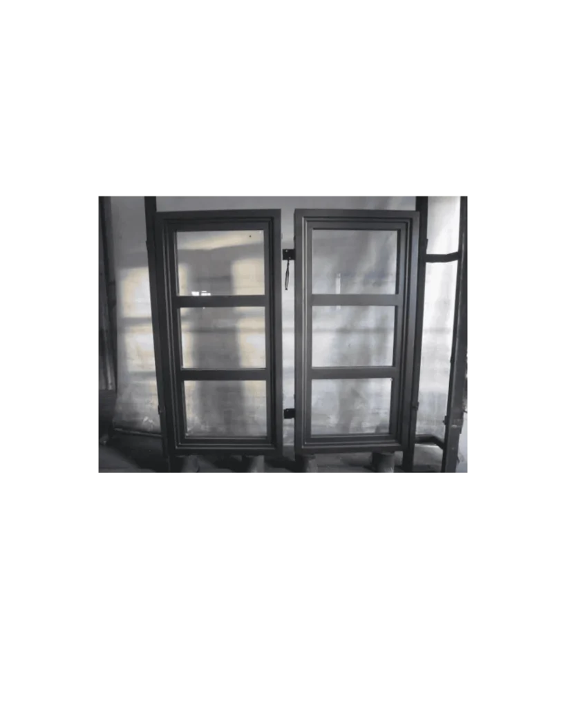 Modern wrought iron window with multi panel steel frame LW117 MCD Monarch Custom Doors