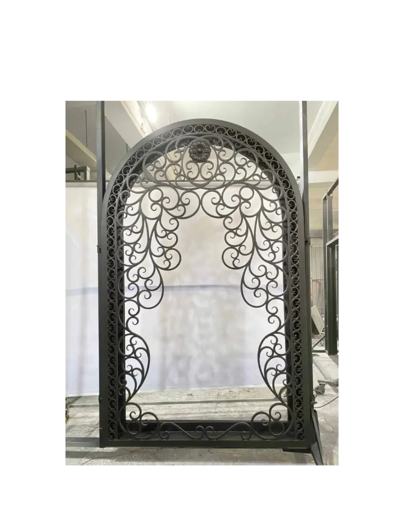 Large decorative arched wrought iron window with detail LW258 MCD Monarch Custom Doors