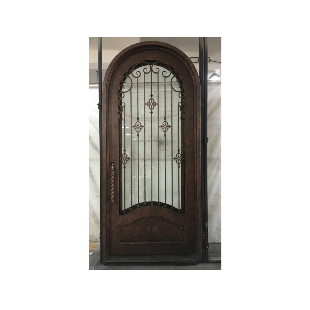 Arched single wrought iron door with vertical scroll grille EL1282 MCD