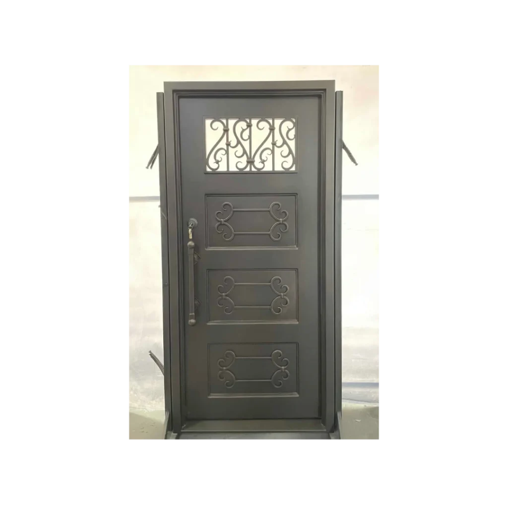 solid wrought iron single door with decorative panels EL1296 MCD