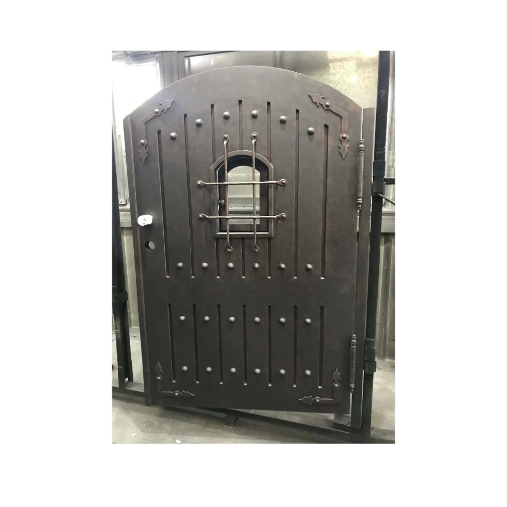 Heavy arched wrought iron single door with rivet details EL1318 MCD
