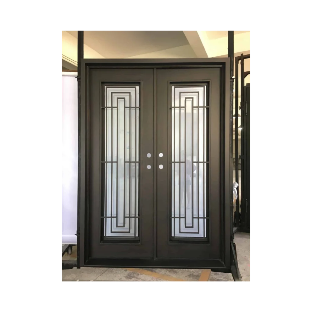 Geometric Wrought Iron Double Door with Clear Glass – EL1214 MCD