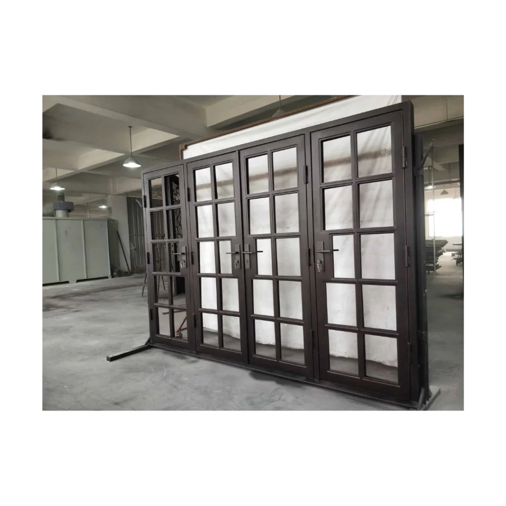 French grid wrought iron double door with glass panels – EL1236 MCD