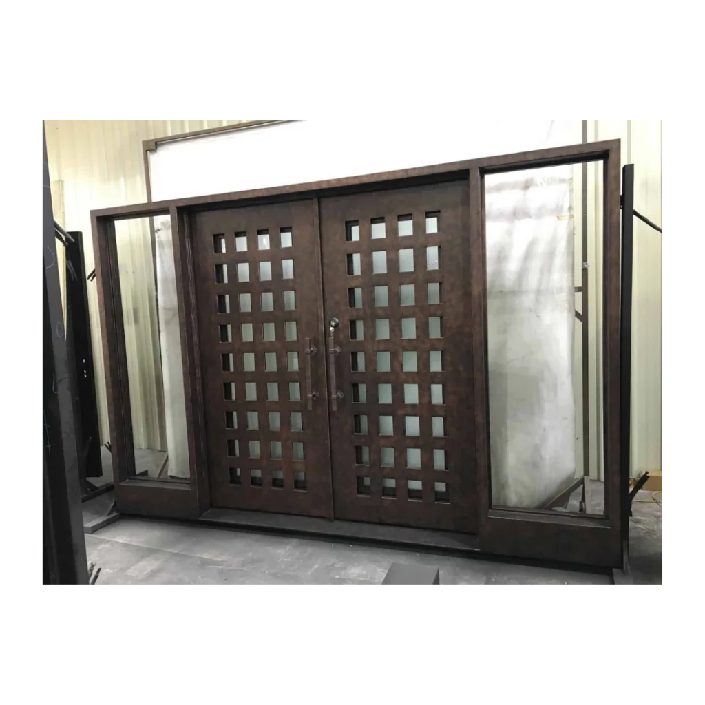 Rustic square panel wrought iron double door – EL1237 MCD