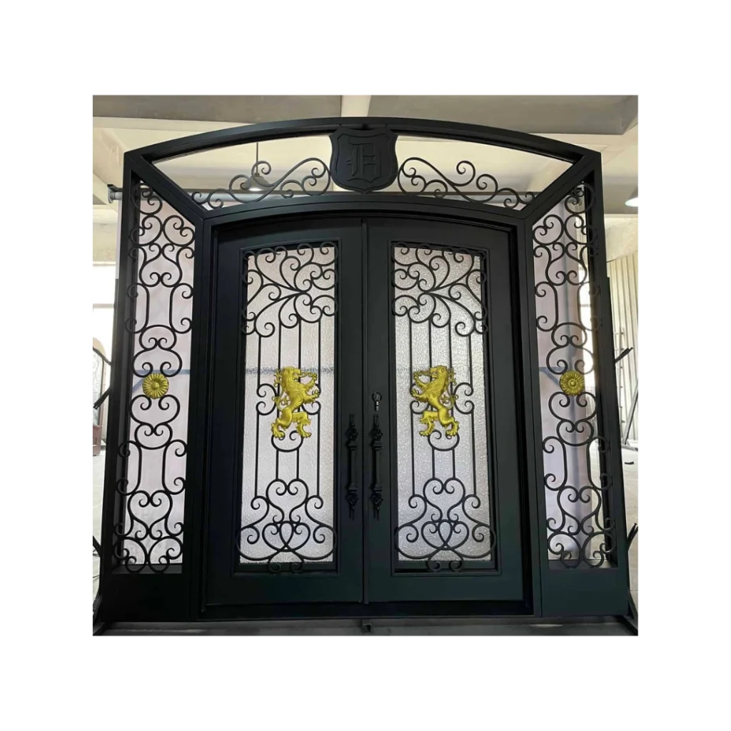 Decorative wrought iron double door with side scroll panels EL1298 MCD