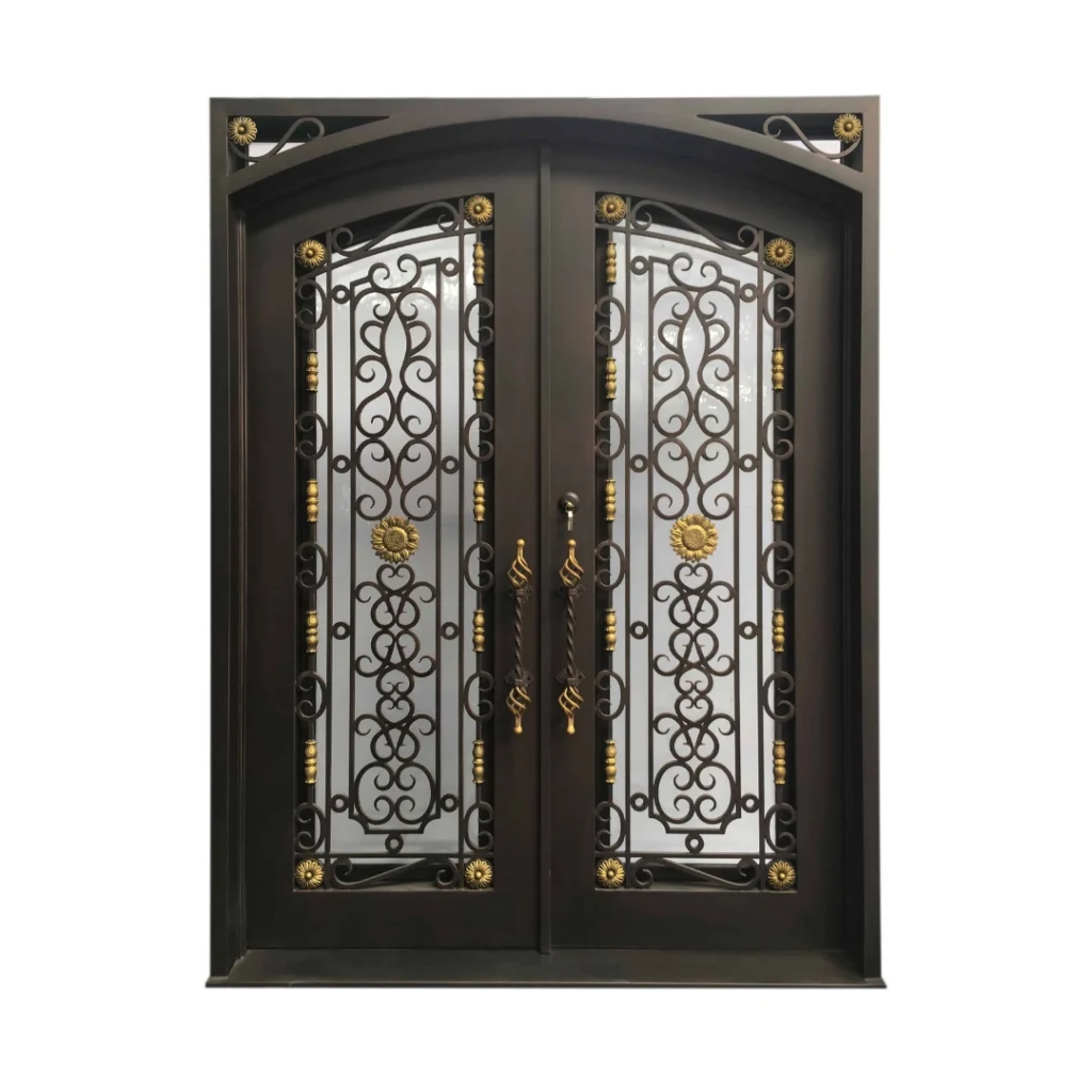 Arched wrought iron double door with gold accents EL1326 MCD
