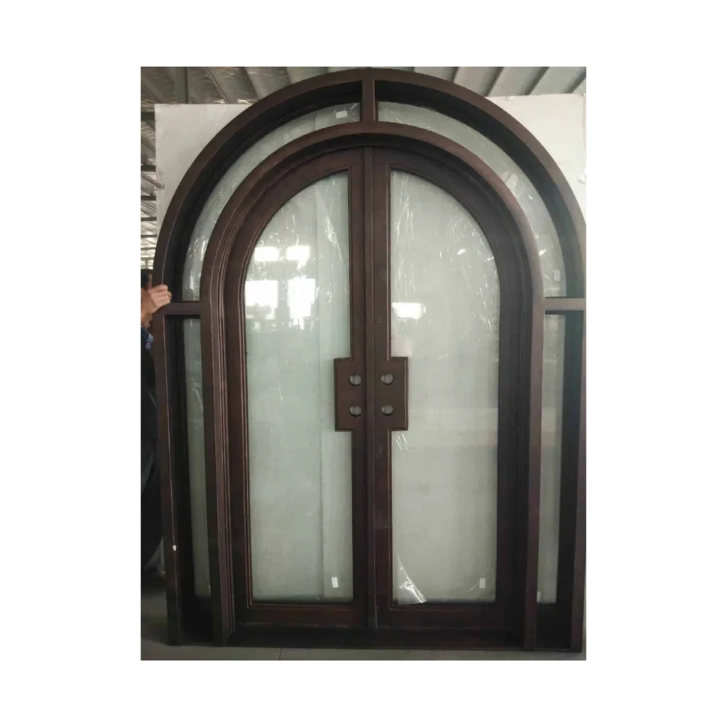 Arched wrought iron double door with frosted glass panels – EL1343 MCD