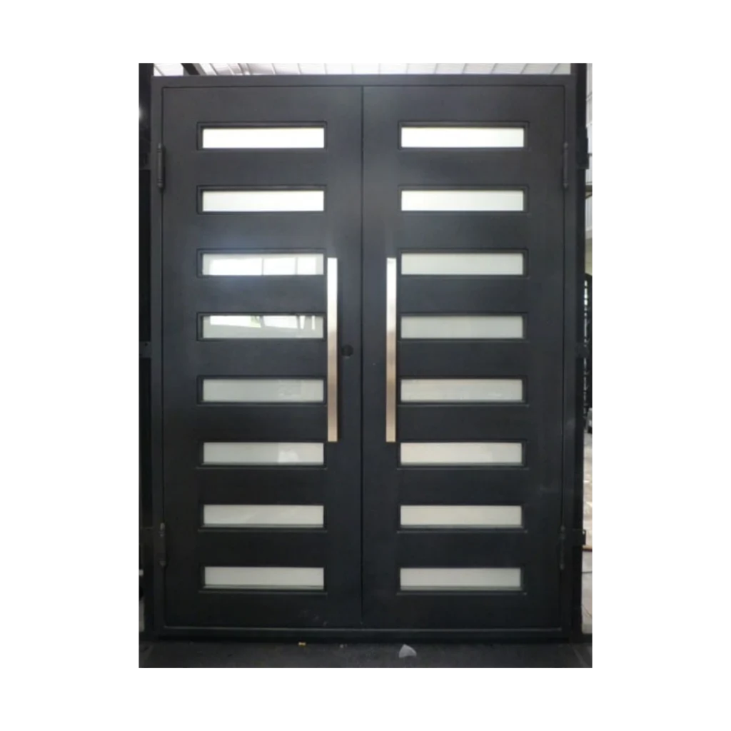 Modern horizontal lite wrought iron double door with insulated glass panels, EL1379 MCD