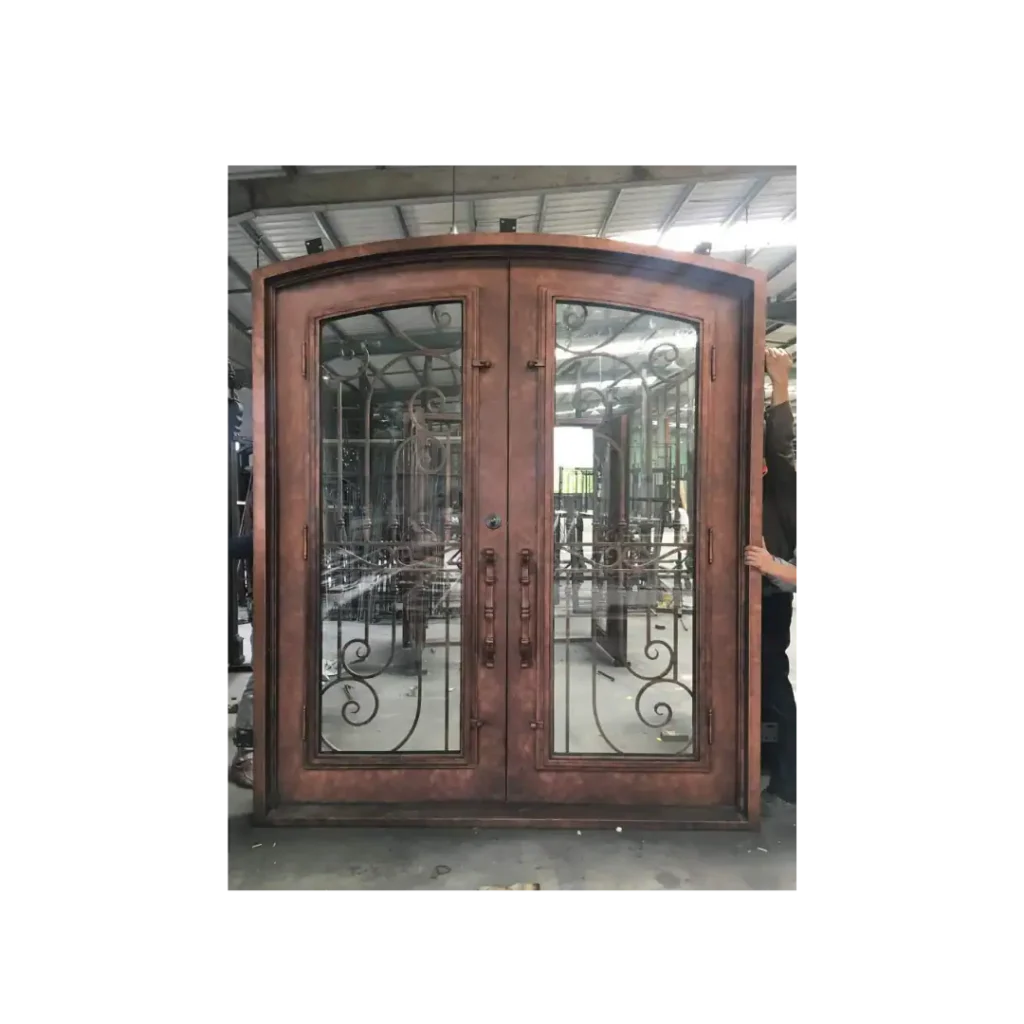 Hand-forged full arch wrought iron double door EL1408 MCD by Monarch Custom Doors