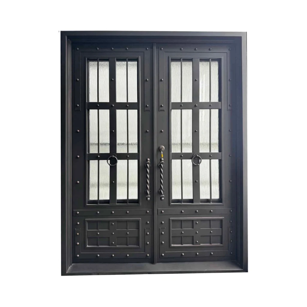 Industrial riveted wrought iron double door EL1448 MCD with divided glass lites