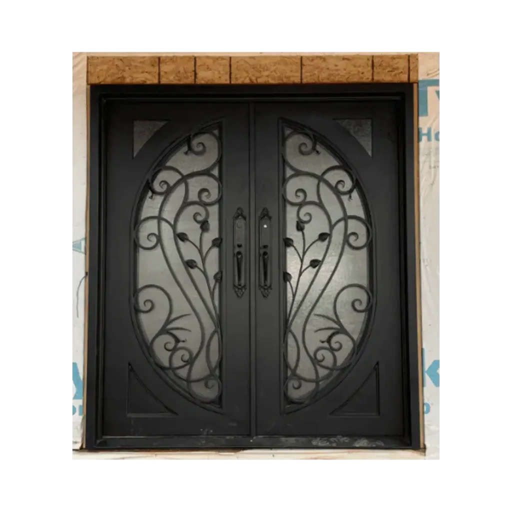 EL1040 MCD double arched scrollwork wrought iron door with insulated glass and handcrafted iron detailing.