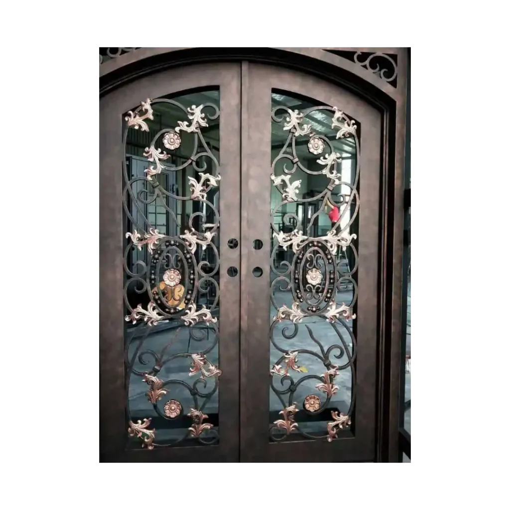 Elite Style Wrought Iron Door with Scrollwork EL1043 MCD featuring handcrafted scrollwork and insulated glass panels.
