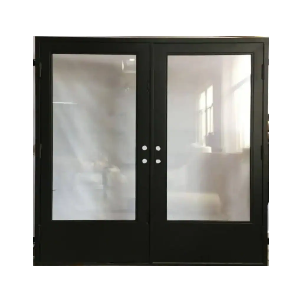 Double wrought iron door with full lite glass panels EL1055 MCD handcrafted by Monarch Custom Doors.