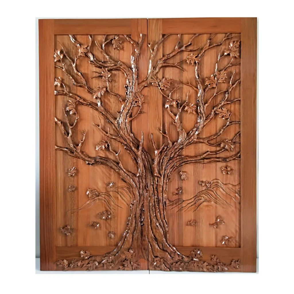 autumn tree carved wood double door HCD1998 MCD