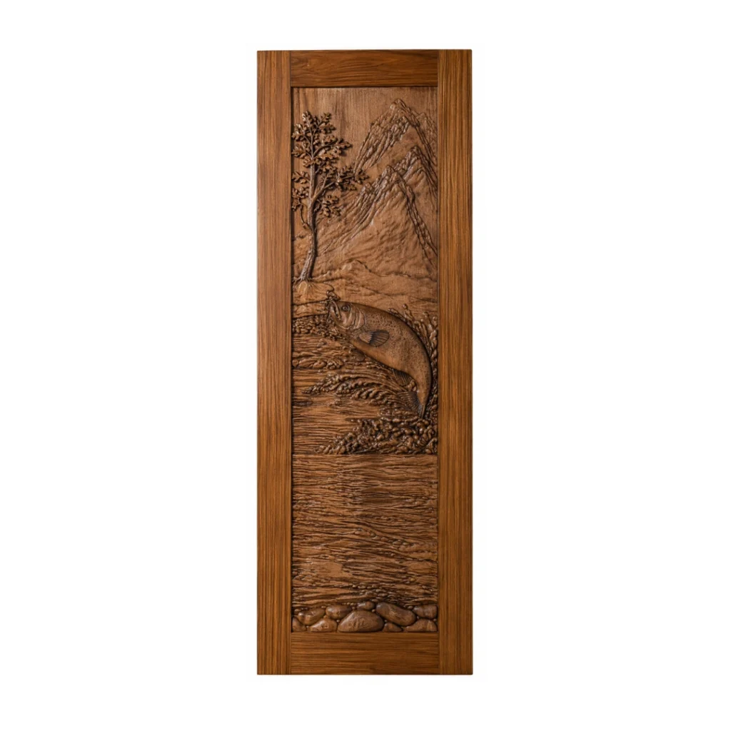 deer carved wood door with forest relief HCD2002 MCD