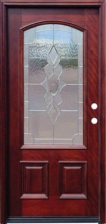 wood entry door arched leaded glass EH924 MCD
