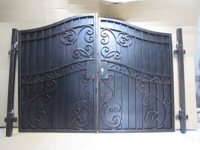 Privacy wrought iron gate with decorative scrollwork and curved top design G114 MCD