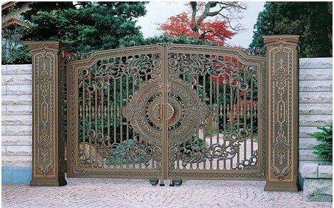 Luxury wrought iron gate with floral scrollwork and decorative center medallion G110 MCD