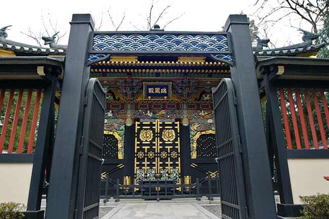 Decorative wrought iron gate with Asian-inspired architectural styling G150 MCD