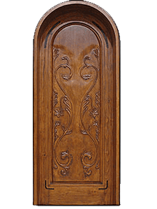 Arched wood wine cellar door with scroll panel carvings WD38 MCD