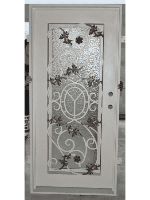 White iron wine cellar door with leaf clusters and scroll accents WD89 MCD