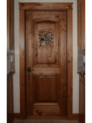 Rustic wood wine cellar door with decorative center carving WD603 MCD