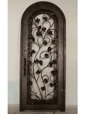 Arched iron wine cellar door with leaf and vine scrollwork WD48 MCD