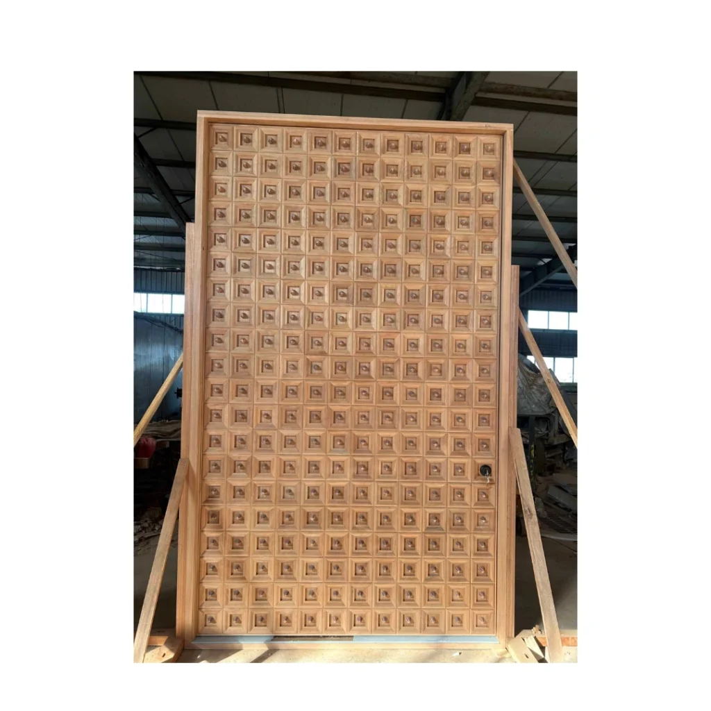 Geometric carved hand-crafted wood door HC1025 MCD textured hardwood design