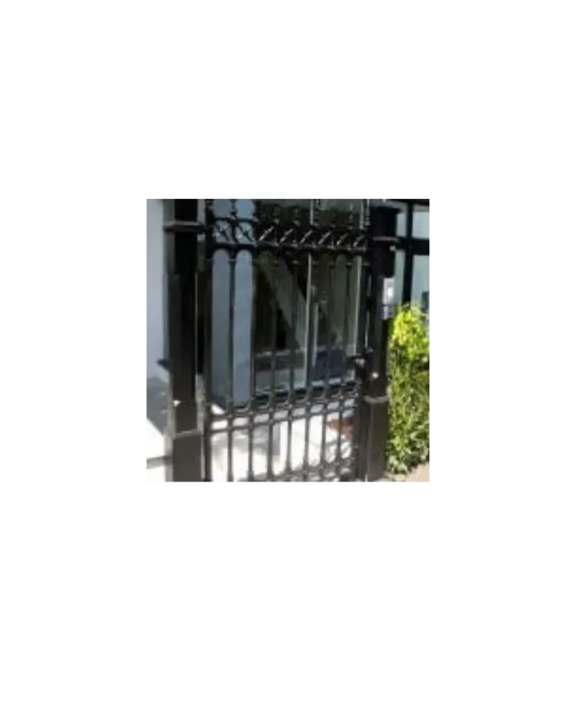 Minimalist wrought iron gate with vertical iron bars and modern security styling G165 MCD