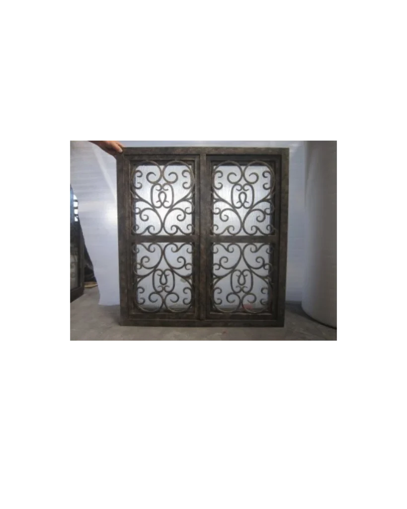 Double wrought iron window with scrollwork and glass panels LW102 MCD Monarch Custom Doors