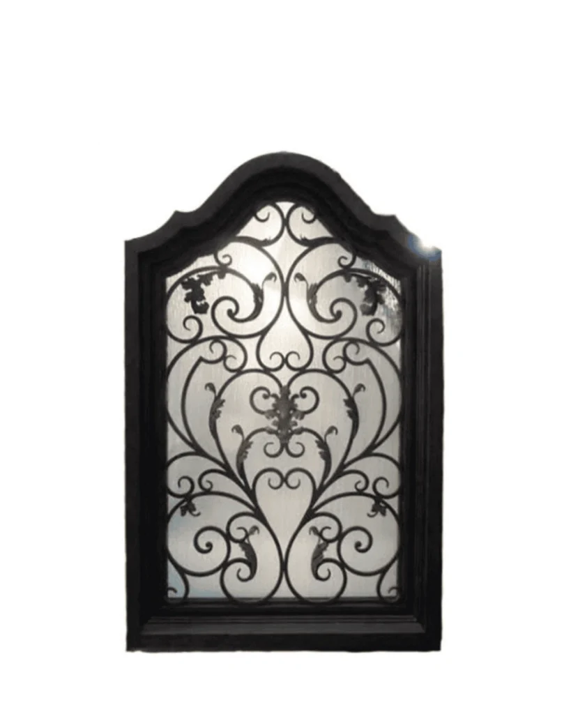 Ornate wrought iron window with decorative scrollwork LW135 MCD Monarch Custom Doors