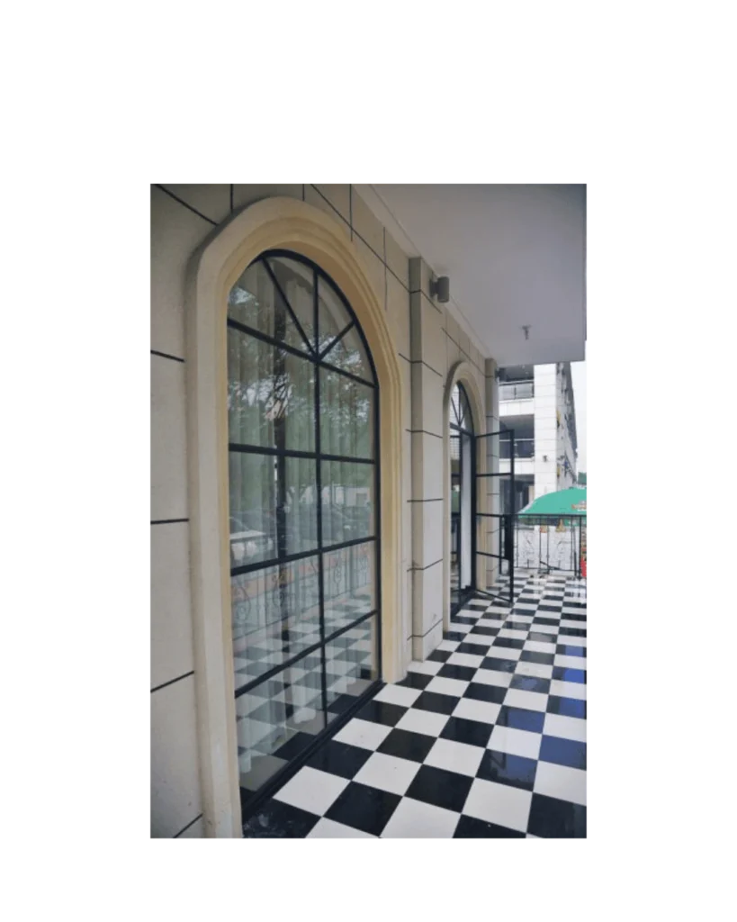Modern wrought iron window with large glass panels LW137 MCD Monarch Custom Doors