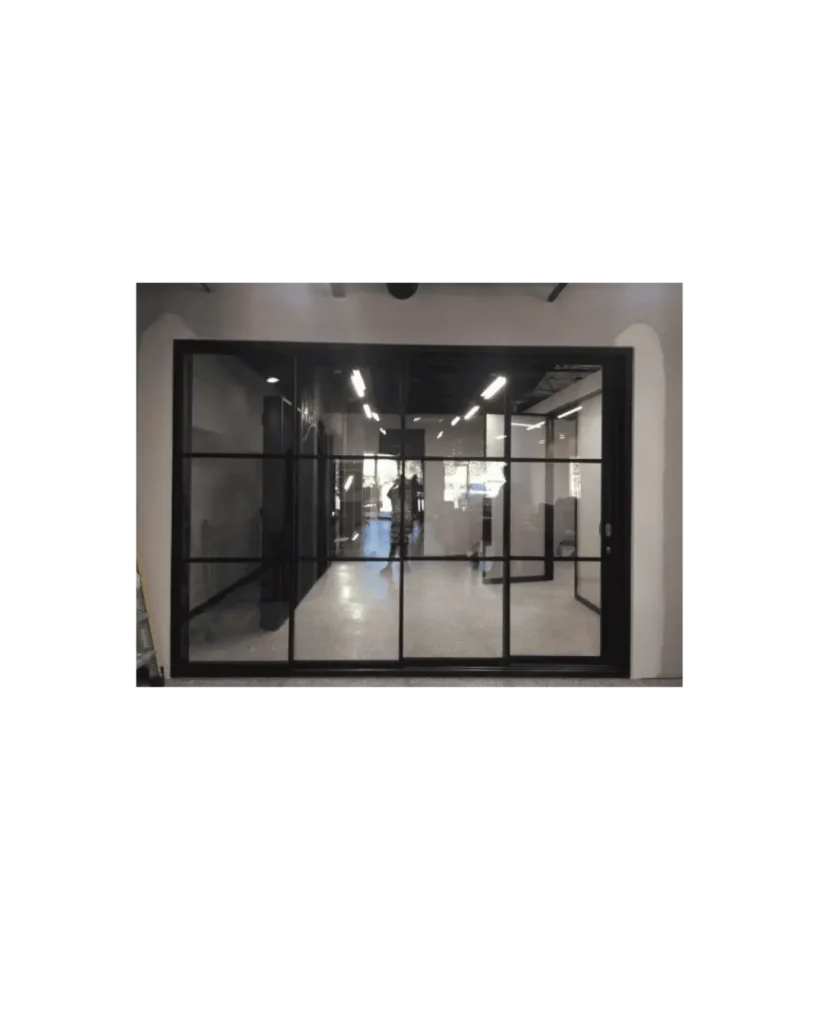 Black frame wrought iron window with grid design LW150 MCD Monarch Custom Doors