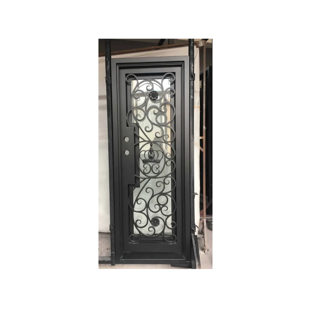 Decorative scroll single wrought iron door with clear glass – EL1235 MCD