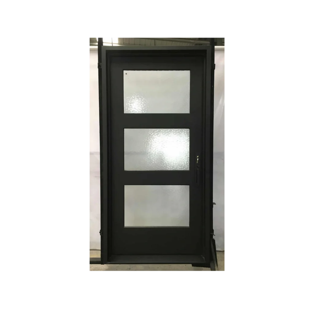 Modern frosted panel wrought iron single door EL1370 MCD with horizontal glass panels
