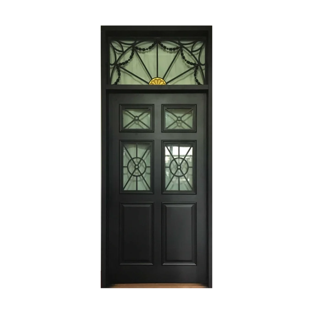 Decorative high-security bulletproof door BP1003 MCD high security entry door with reinforced steel construction and decorative glass panels