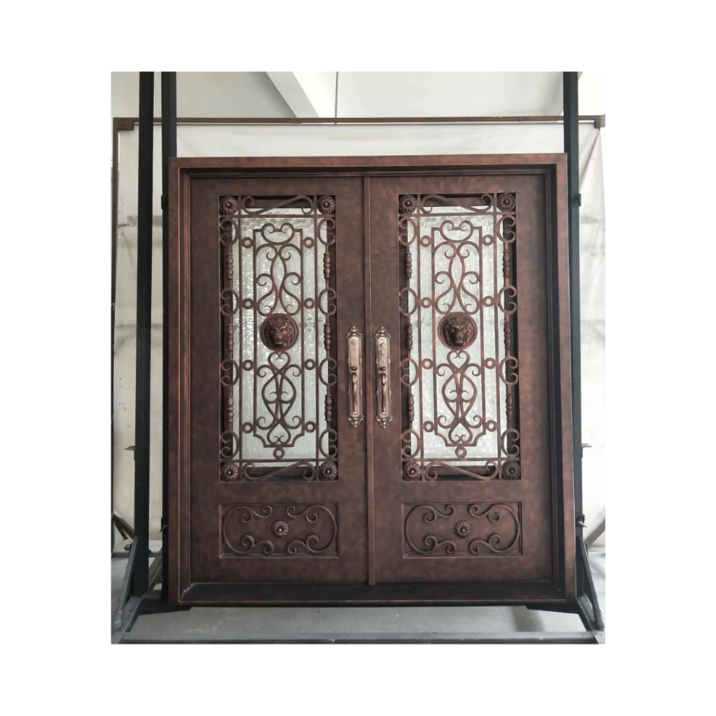 Rustic Wrought Iron Double Door with Scroll and Wood Finish – EL1207 MCD
