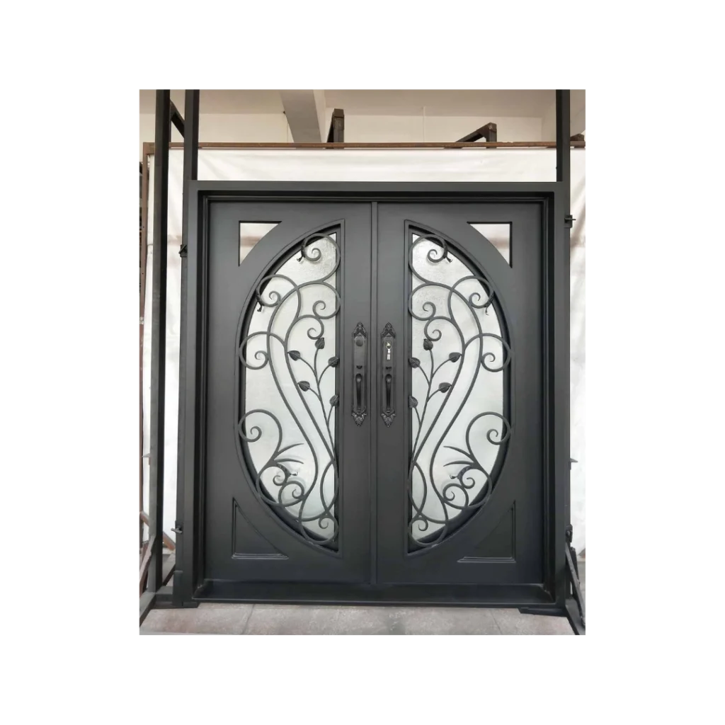 Contemporary Arched Wrought Iron Door with Curved Glass – EL1208 MCD