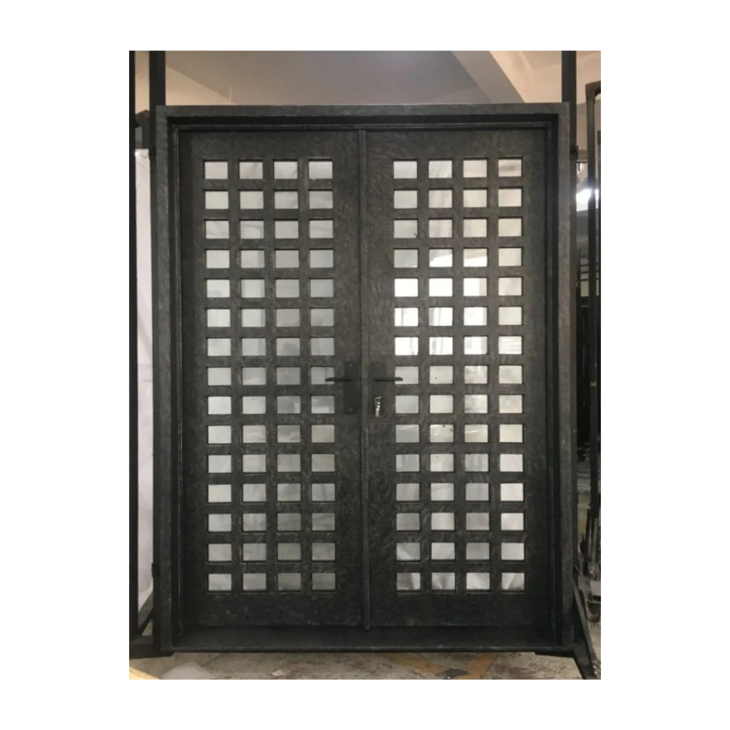 Contemporary Wrought Iron Double Door with Square Grilles – EL1221 MCD
