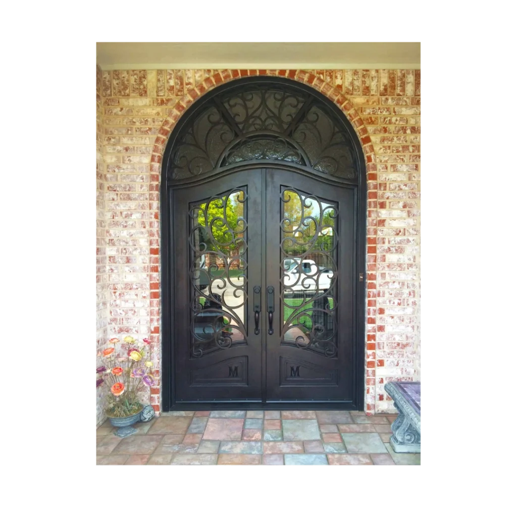 Grand arched double wrought iron door with scroll panels EL1269 MCD