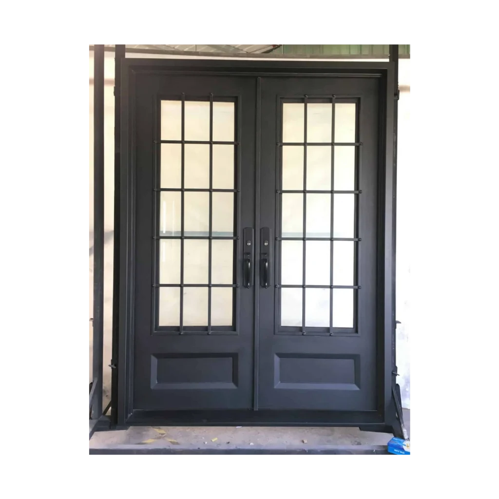 Grid lite wrought iron double door with mullion-style insulated glass panes, EL1381 MCD