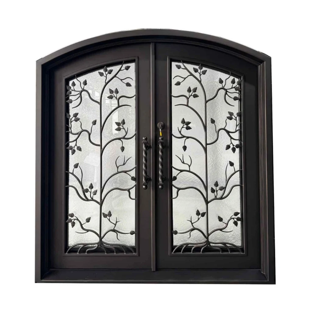 EL1462 MCD full arch wrought iron double door with tree branch ironwork and insulated glass