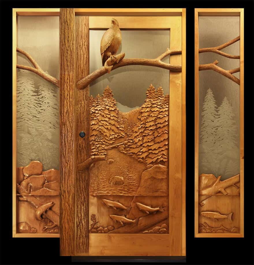 bird nature hand-carved wood door HCD5016 MCD