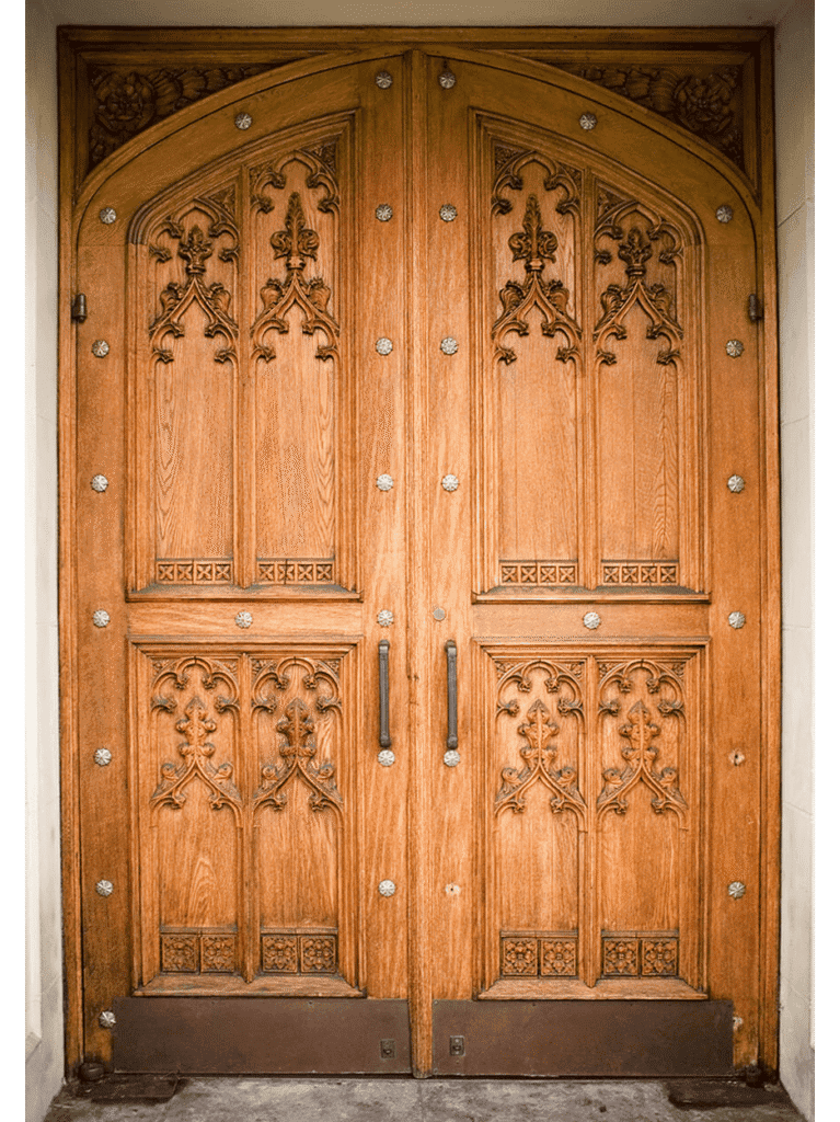 gothic panel double hand-carved wood door HCD2035 MCD