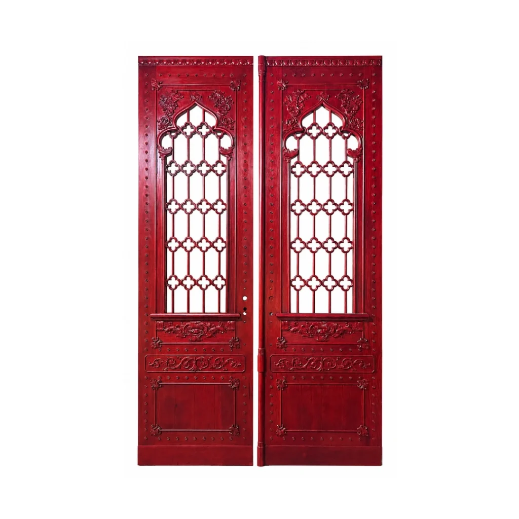 Cathedral quatrefoil hand-carved wood door HCD1997 MCD