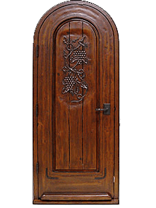 Rustic wood wine cellar door with grapevine carving WD39 MCD