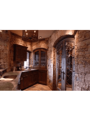 Arched wood wine cellar door designed for old world stone interiors WD4021 MCD