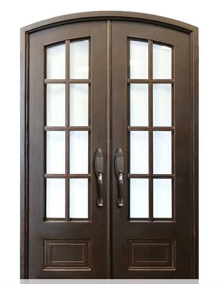 French style wrought iron door EL1148 MCD with beveled glass panels and iron mullions, handcrafted for secure elegance.