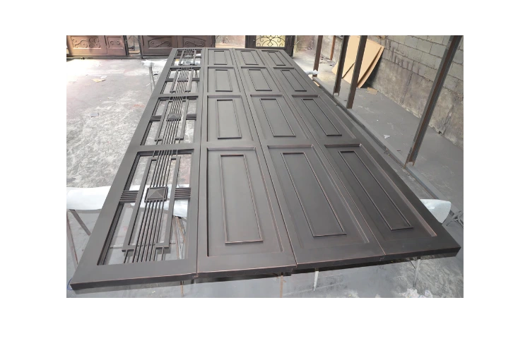 contemporary wrought iron garage door GD4004 MCD with modern panel design and horizontal glass inserts by Monarch Custom Doors