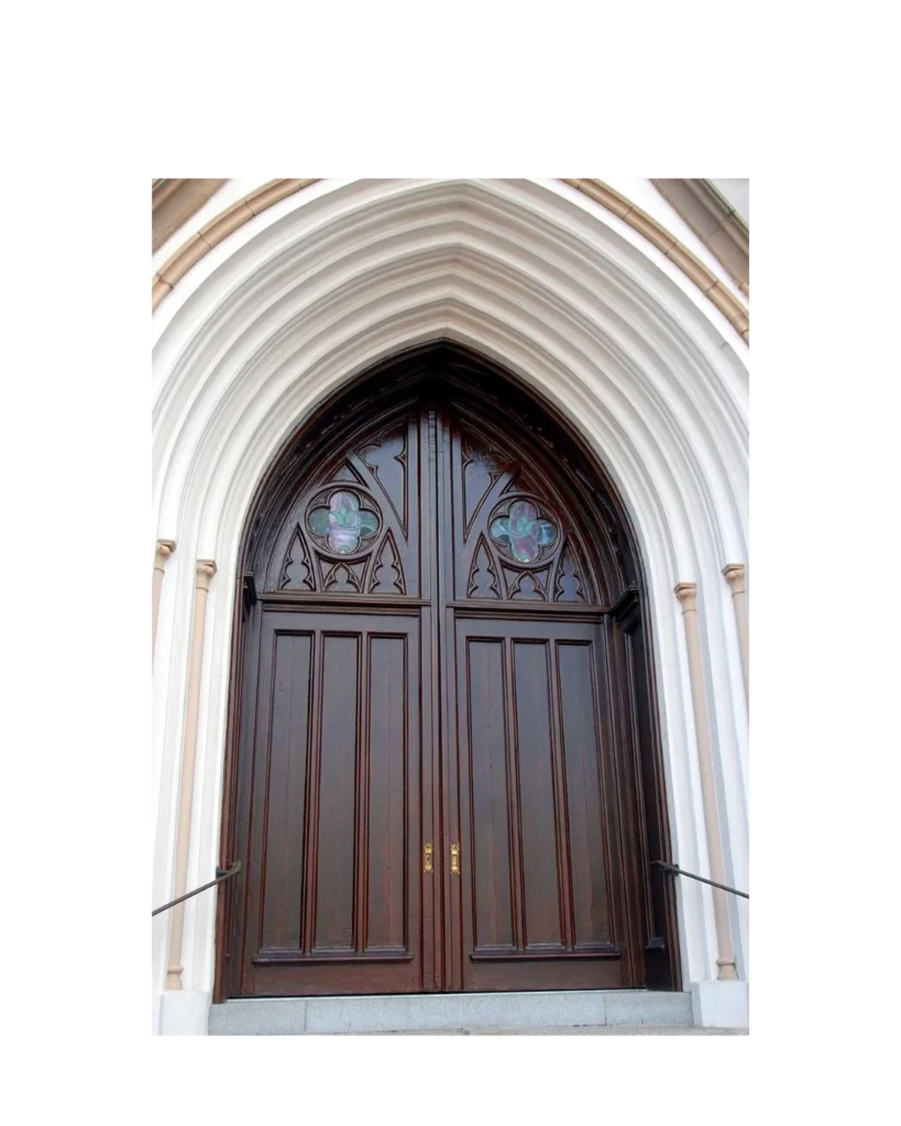 Gothic Style Double Entry Church Door EX7011 MCD with pointed arch design and intricate tracery
